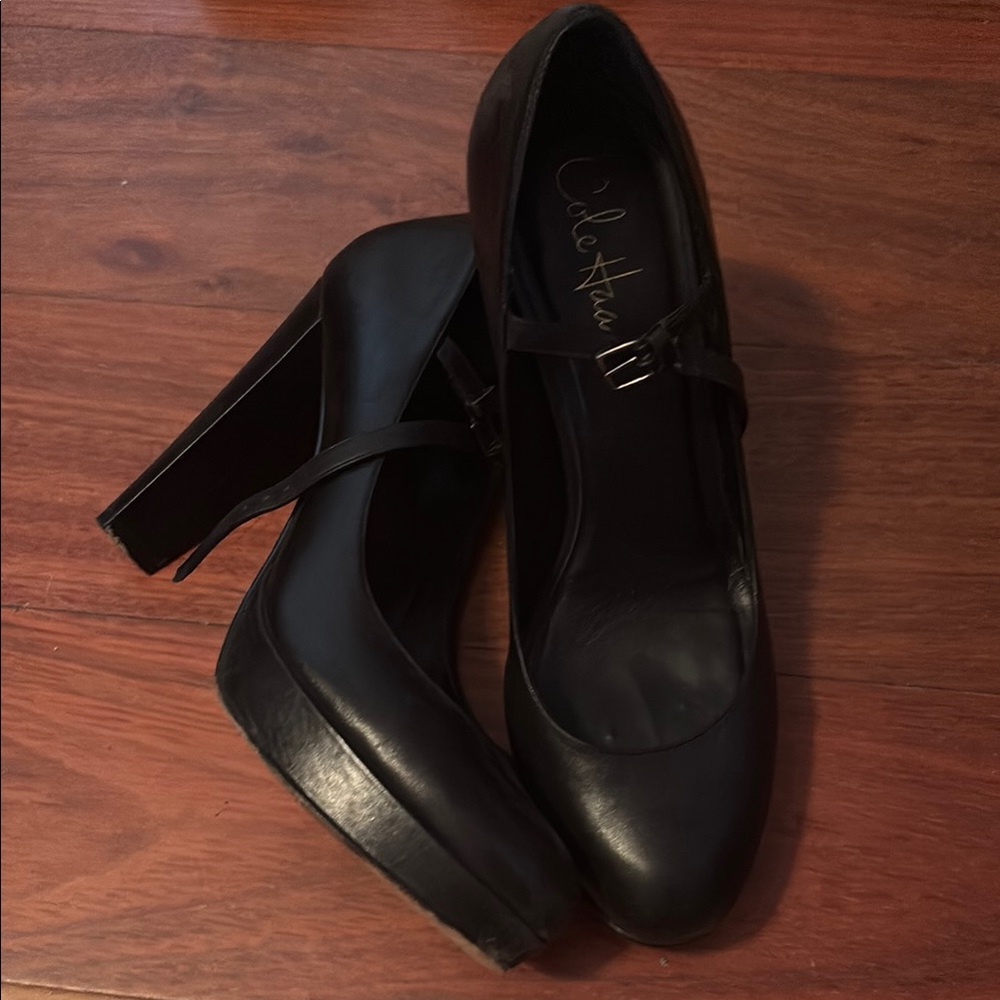 Cole Haan Nike Air Black Leather Mary Jane Platform Heels